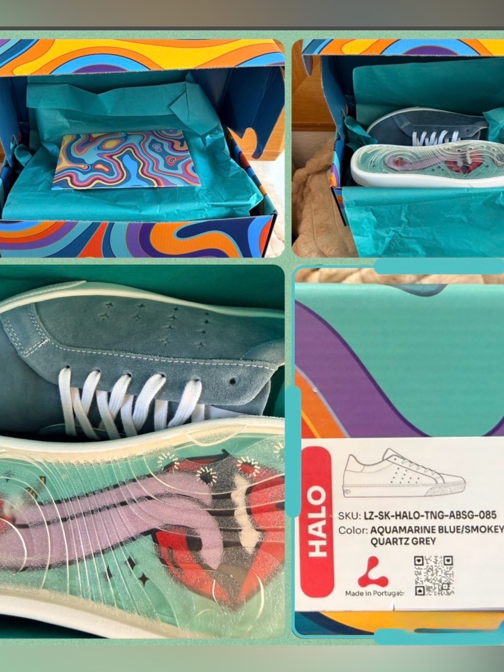 NIB Lazo Halo Sneakers — Aquamarine Blue & Smokey Quartz Grey size W-8.5 -M 7